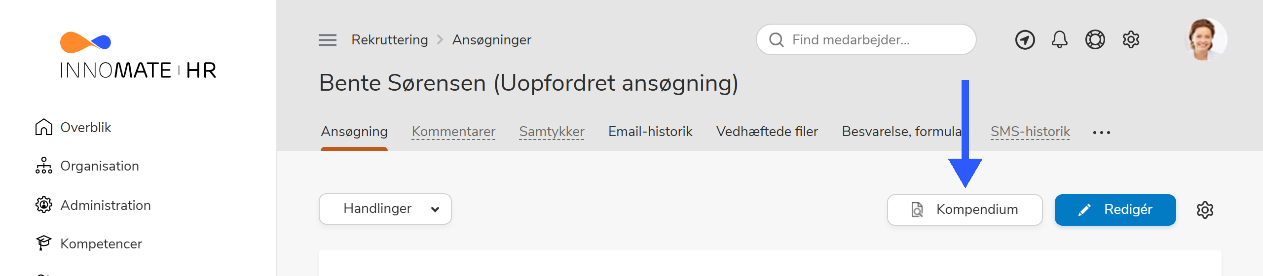 Kompendium-knappen på en ansøgning