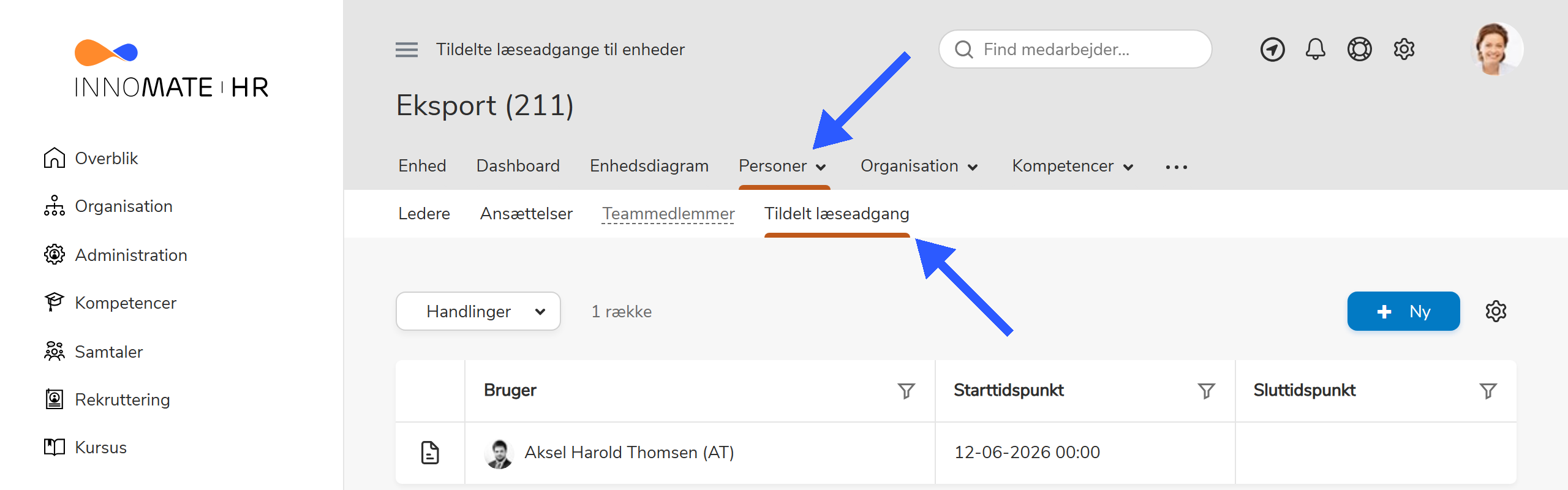 Personer-tab på en enhed med Tildelt læseadgang