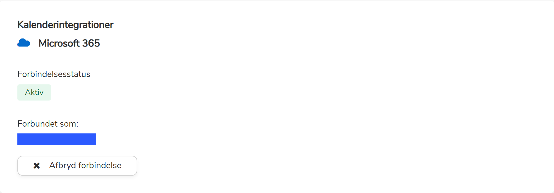 Kalenderindstillinger med aktiv Microsoft 365-forbindelse