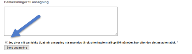 Standardsamtykke i ansøgningsformularen