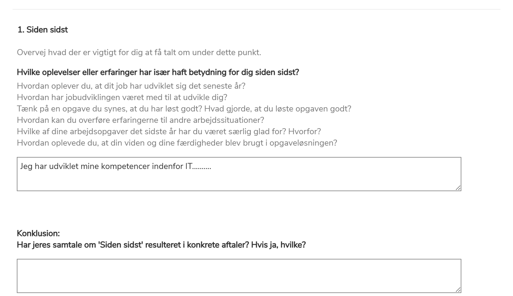 Skema med svarfelter til besvarelse
