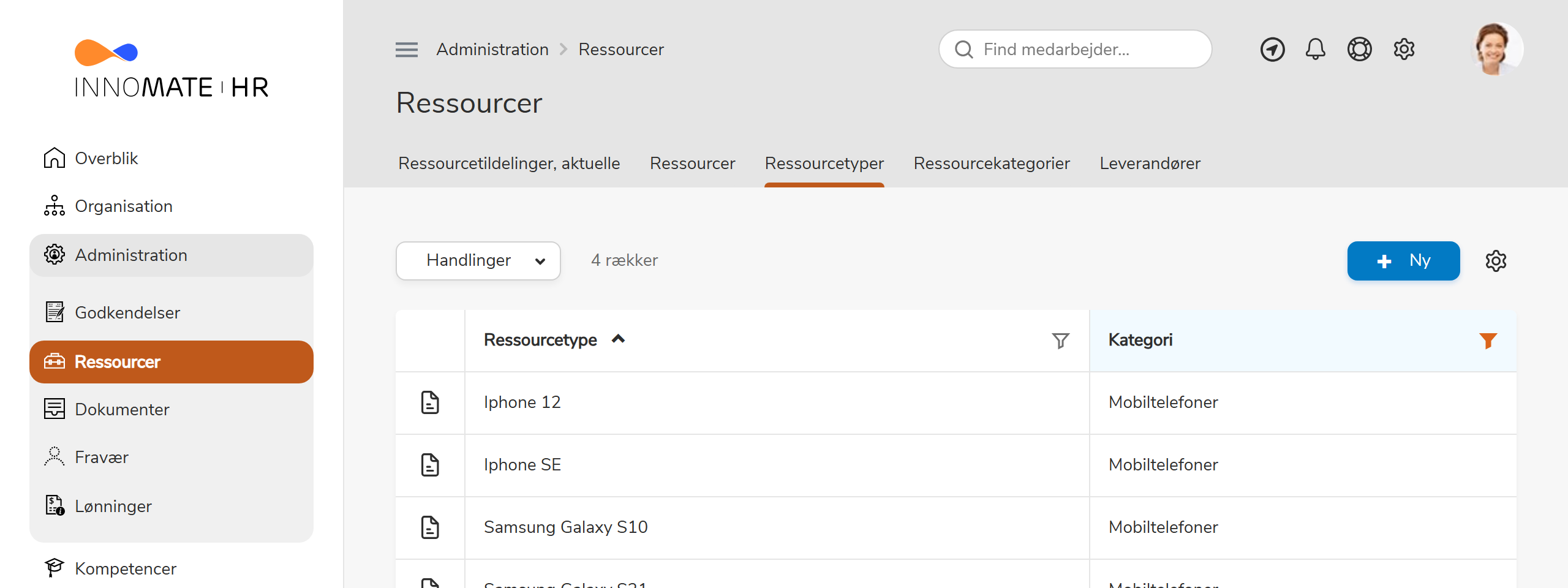 Ressourcetyper for mobiltelefoner