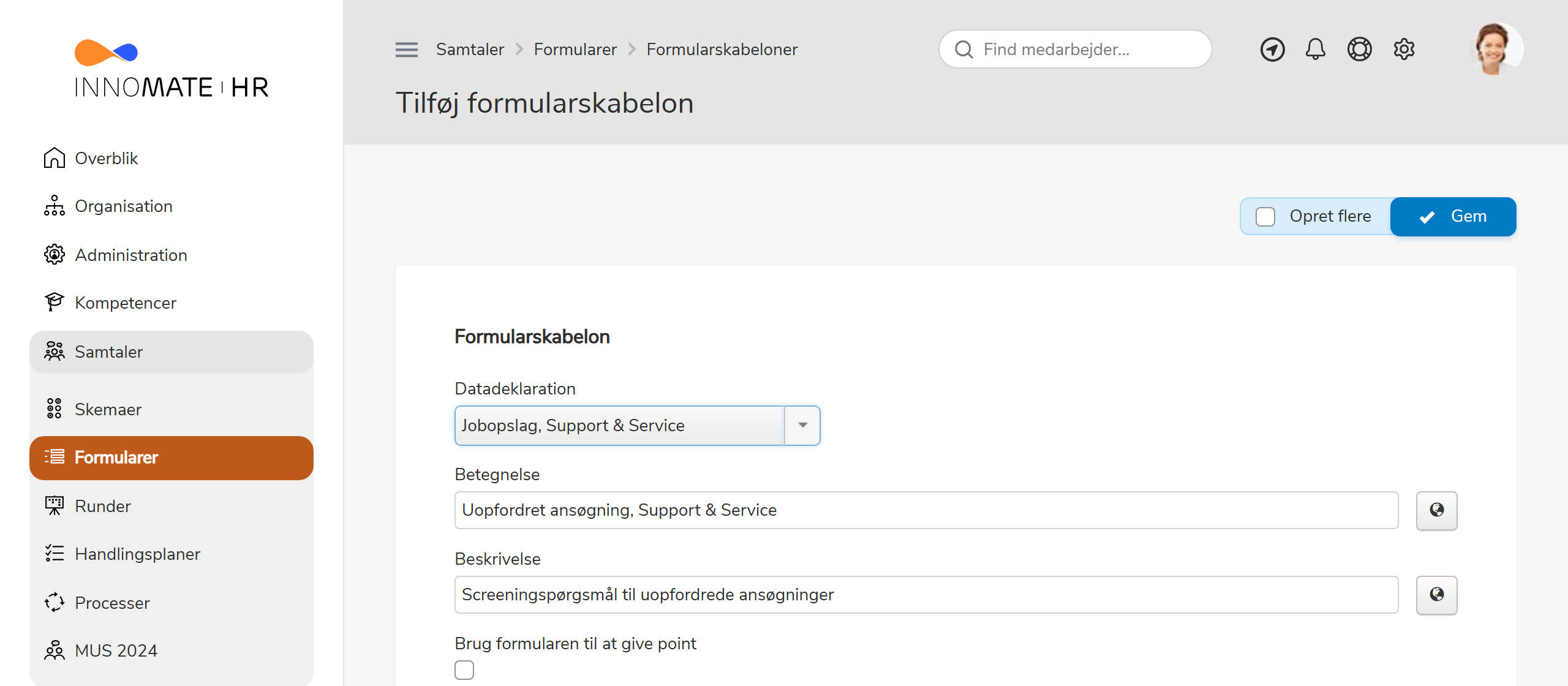 Opret formularskabelon baseret på datadeklaration
