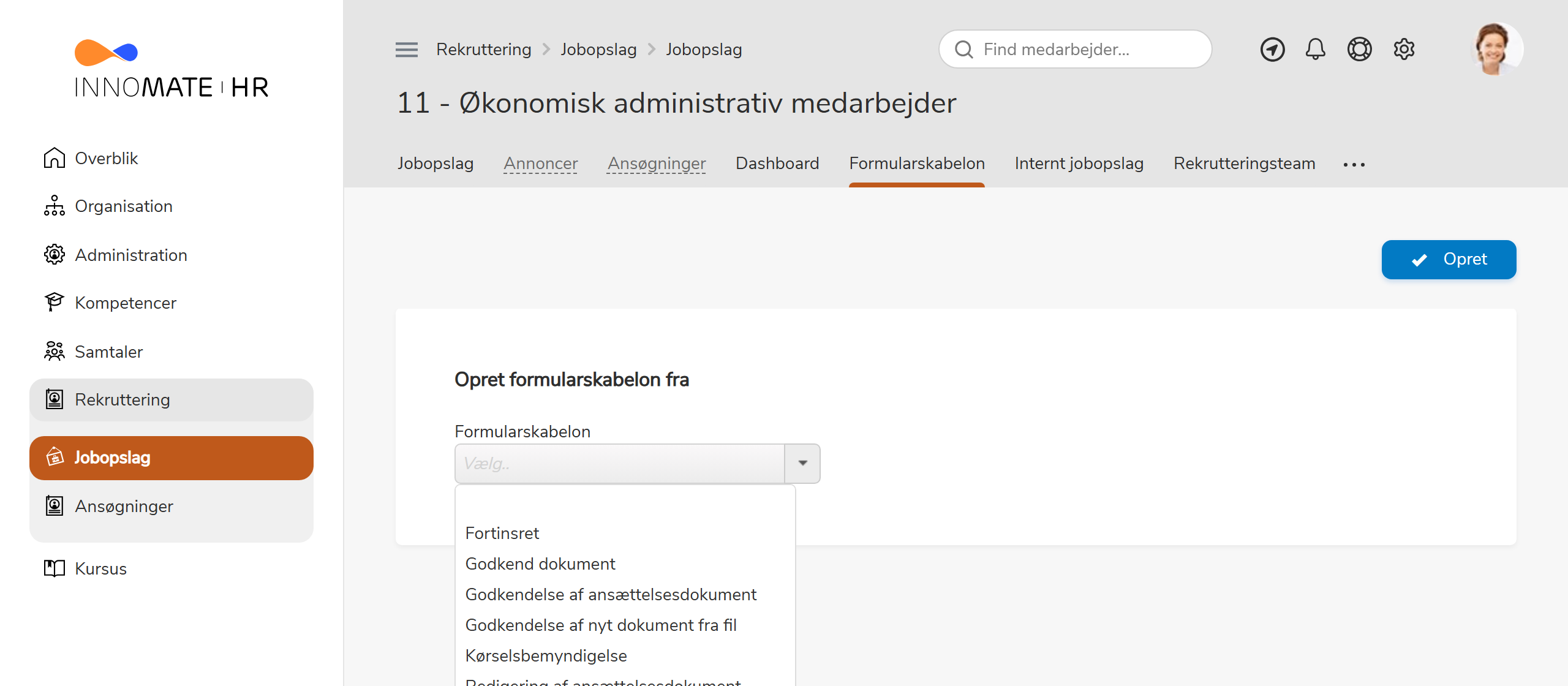 Tilknyt formularskabelon til jobopslag