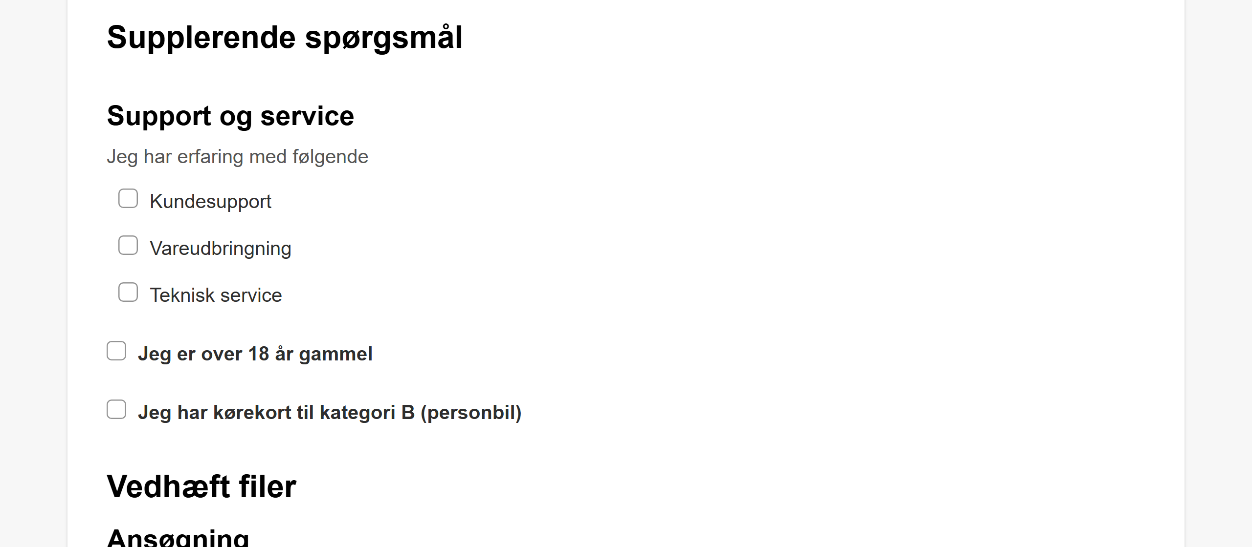 Eksempel på screeningspørgsmål i ansøgningsformular