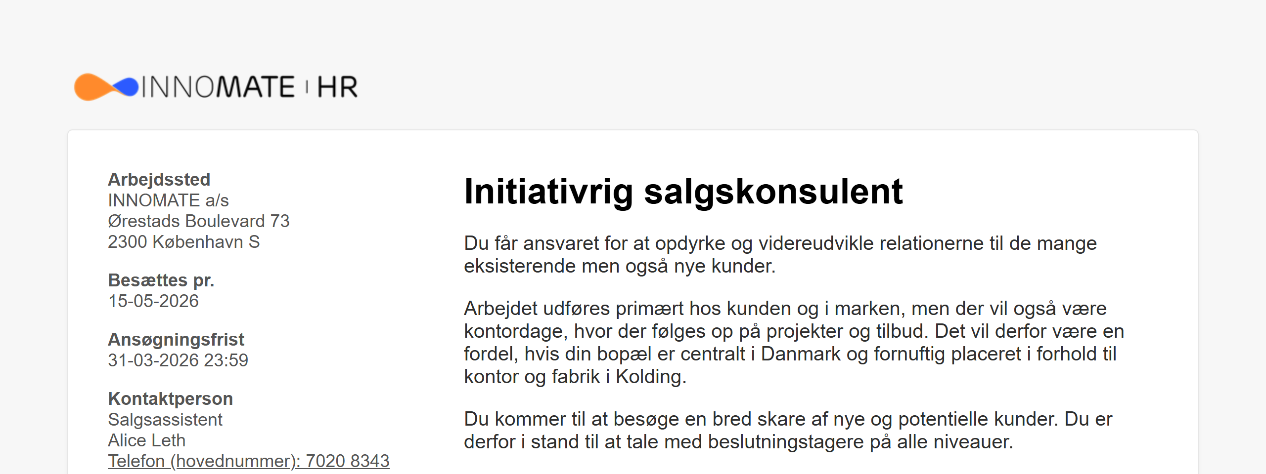 Eksempel på jobopslag med felter og logo i topbanner