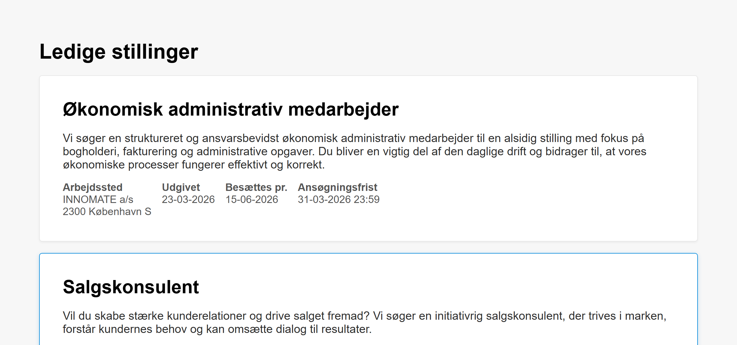 Eksempel på jobliste med udvalgte felter
