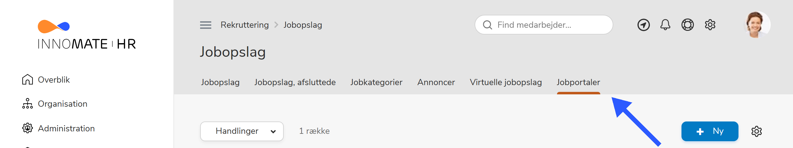 Menupunktet Jobportaler i hovedmenuen