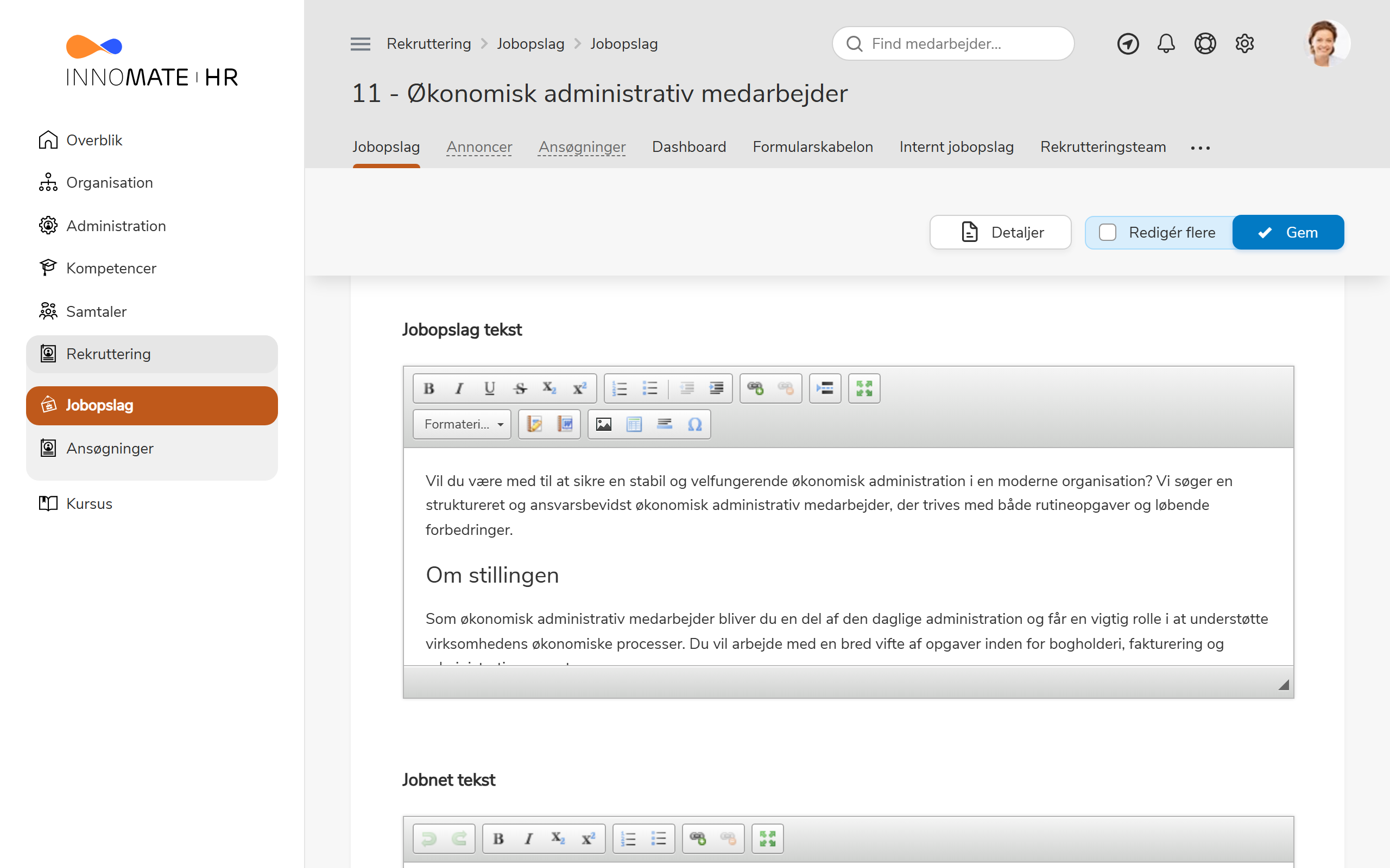 Redigering af jobopslagets tekst