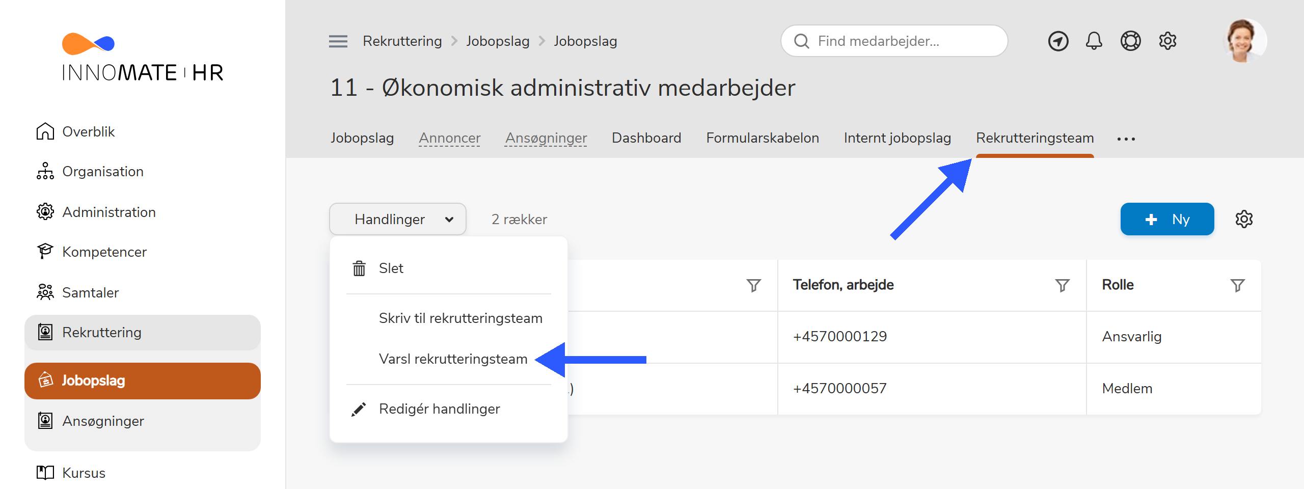 Start workflow til varsling af rekrutteringsteam