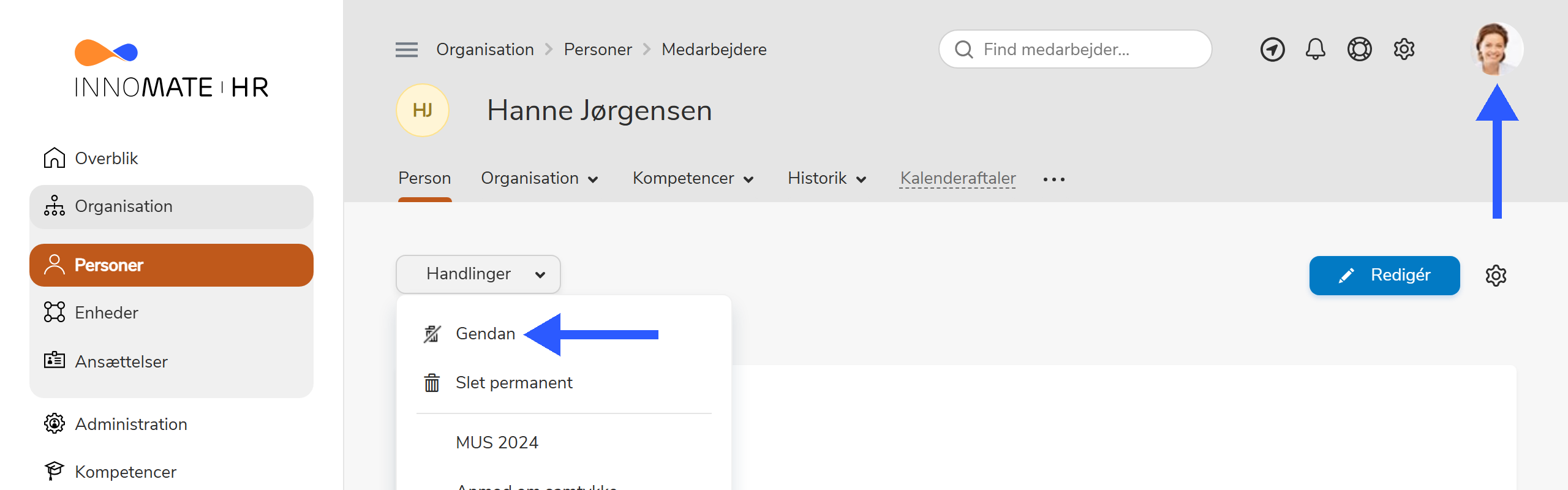 Gendannelse af en slettet person