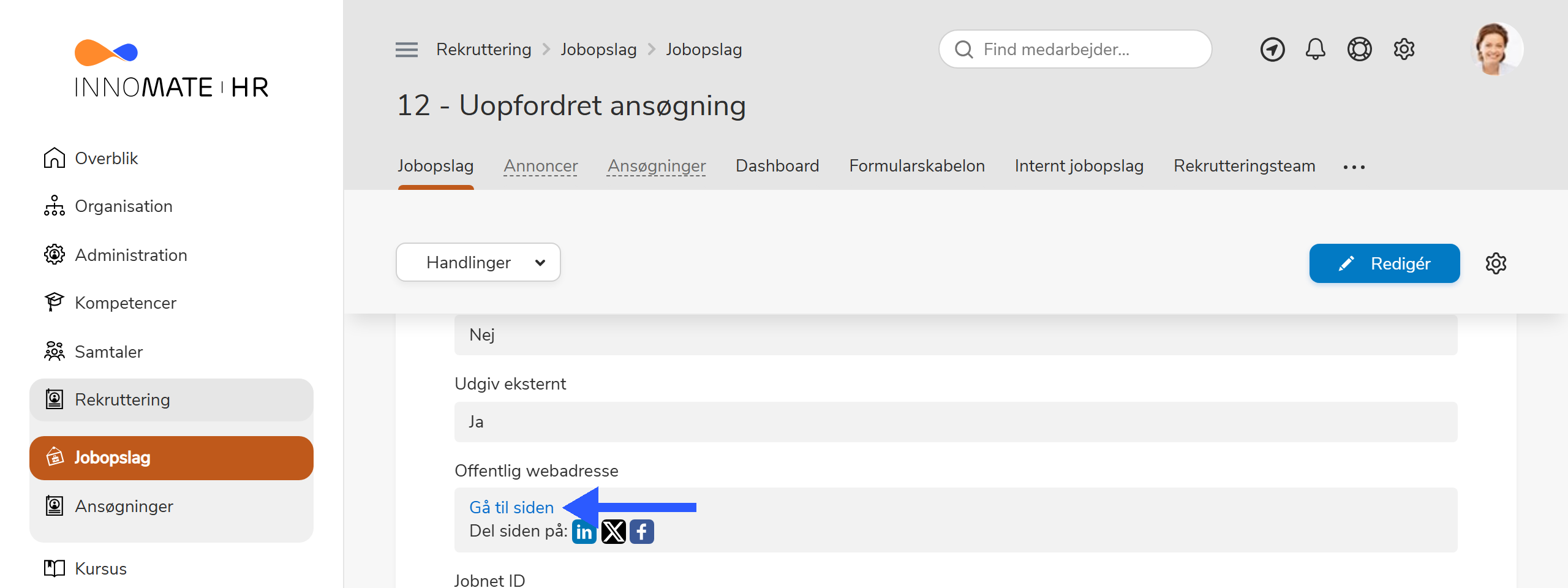 Uopfordret ansøgning via rekrutteringsmodulet