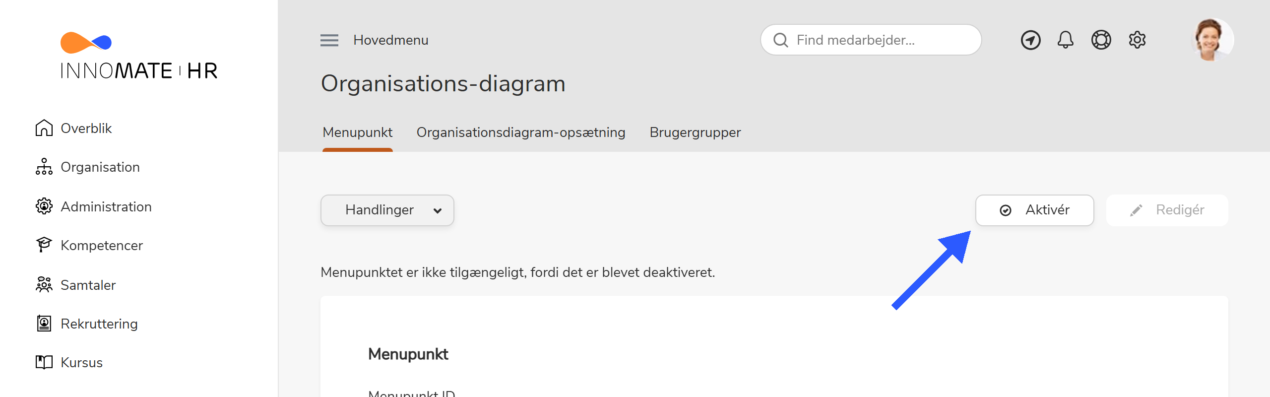 Pil mod Aktivér-knappen
