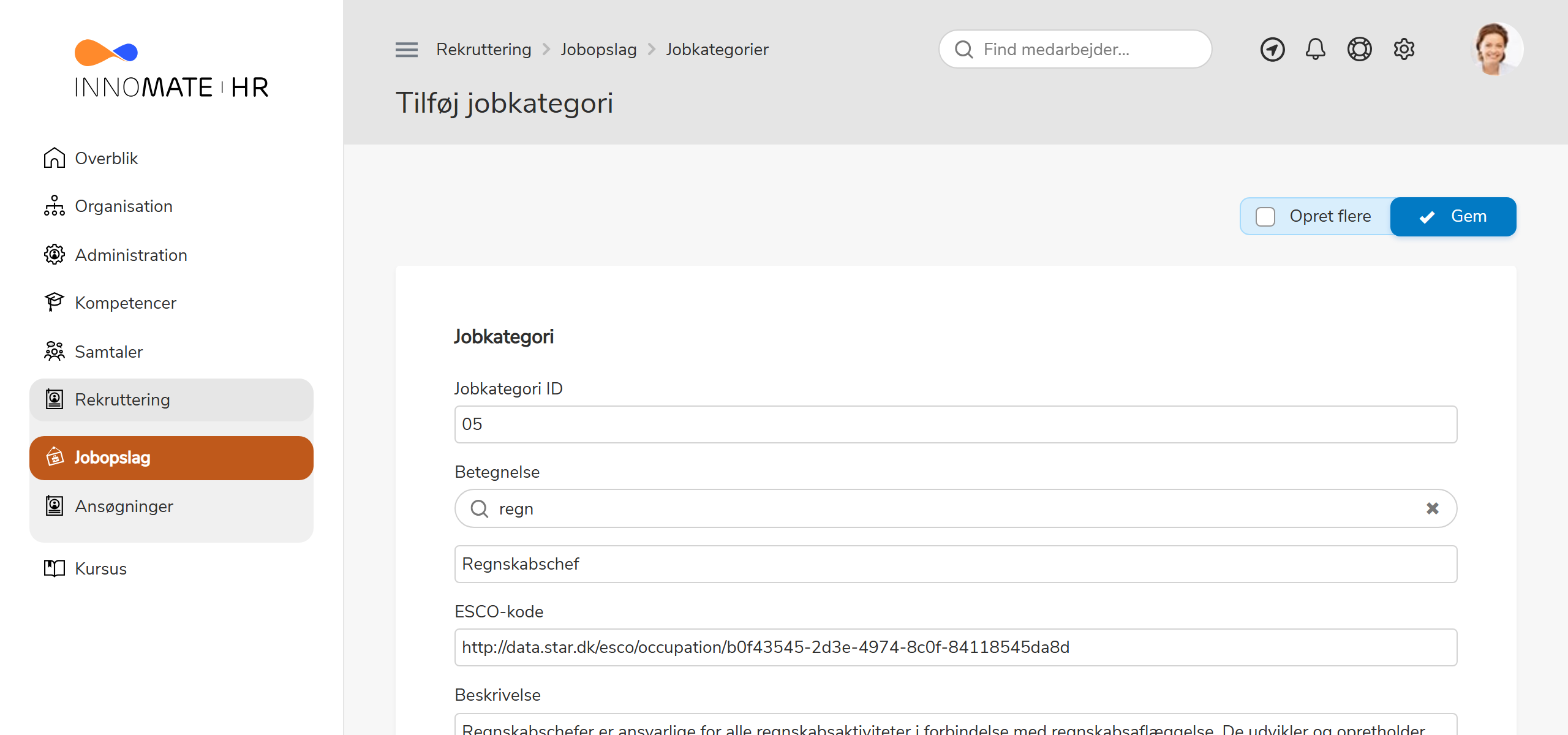 Søg ESCO-kode og udfyld jobkategori