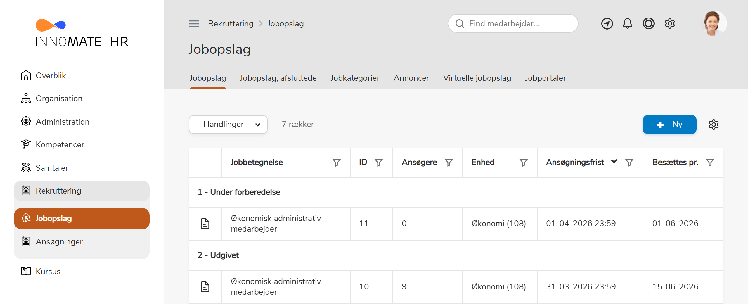 Detailmenu under Jobopslag