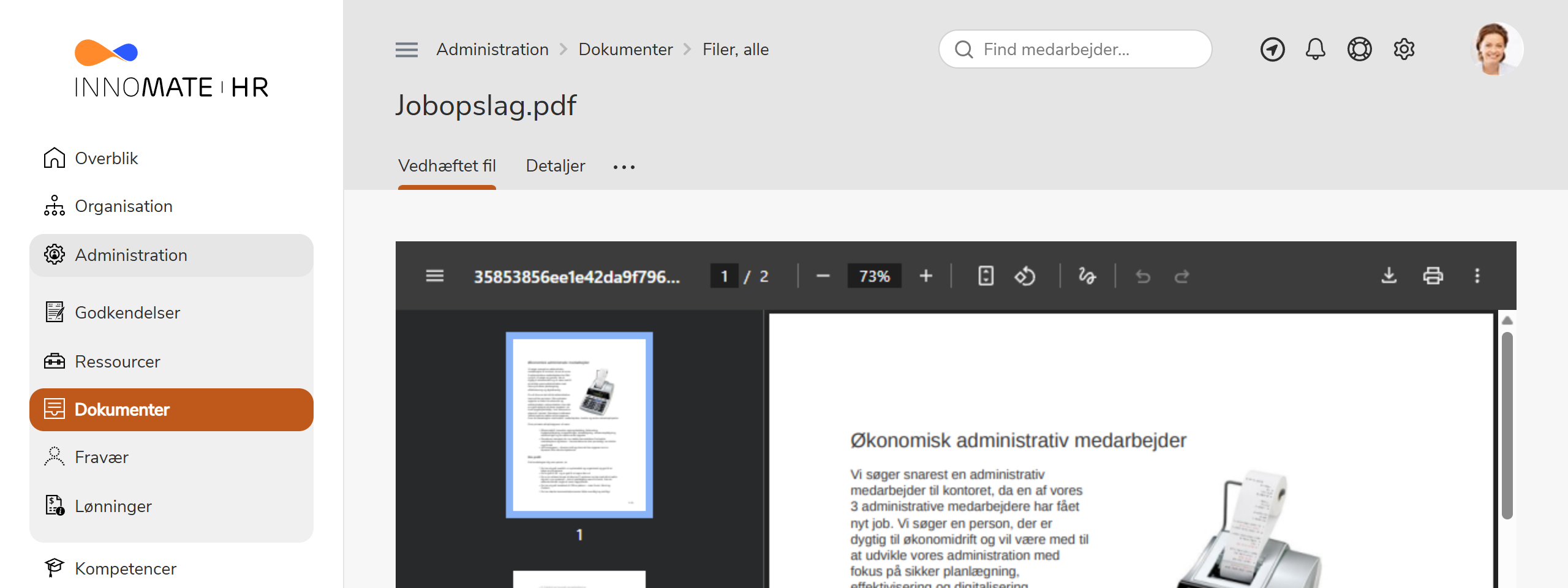 Eksempel på gemt jobannonce-PDF
