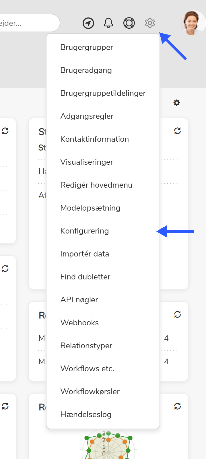 Indstillinger-menuen åbnet med Konfigurering fremhævet